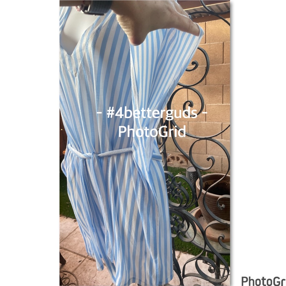 H&M Striped V-Neck Tunic Belted Tie Waist Swimsuit Cover Up Very Oversized MD - Picture 5 of 15